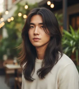 Long Asian Wolf Cut with Flowing Back