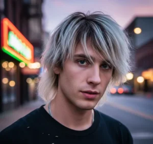 Blond Wolf Cut with Dark Roots